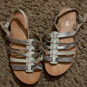 Soda Women's Silver and Cream Strappy Sandals